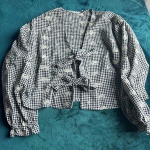 Lush Black and White Gingham Blouse with lace